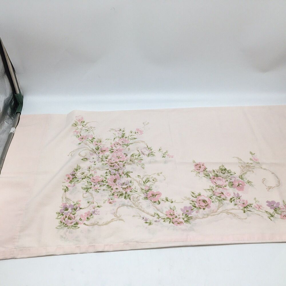 Vtg Utica Pillowcase Peach Pink Floral Percale King Size Granny Cottage core